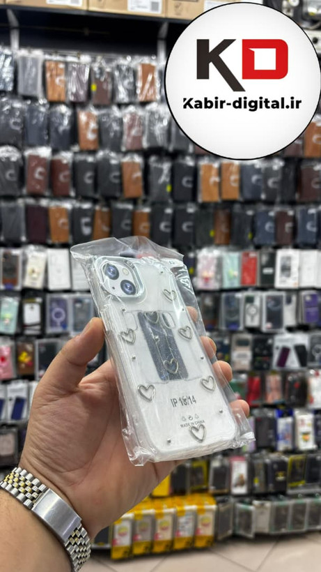 قاب گوشی iPhone 13/14/15 آیفون لاکچری شفاف رزینی طرح شاین لنز کرومی طرح قلبی