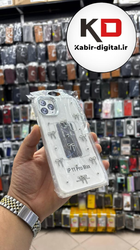 قاب گوشی iPhone 11 Pro Max آیفون لاکچری شفاف رزینی طرح شاین لنز کرومی طرح پاپیون