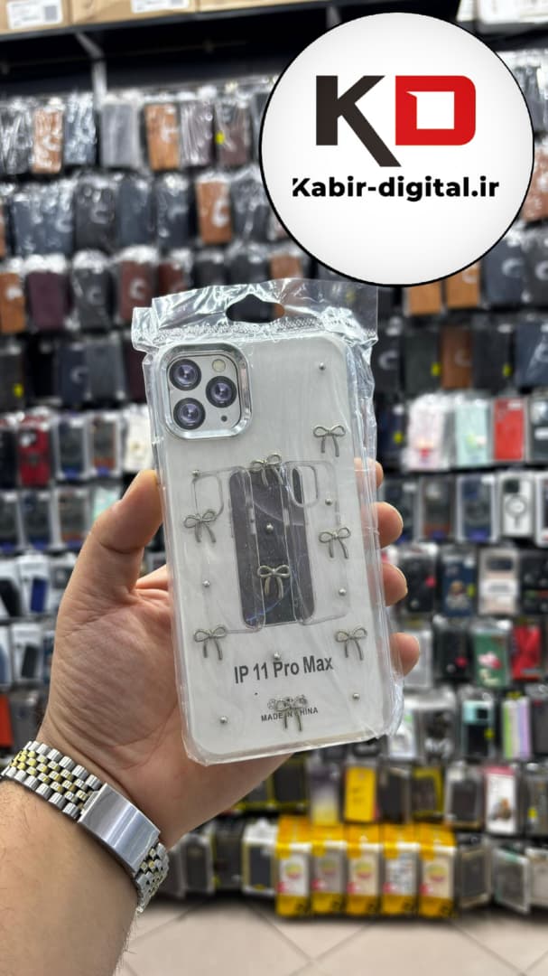 قاب گوشی iPhone 11 Pro Max آیفون لاکچری شفاف رزینی طرح شاین لنز کرومی طرح پاپیون