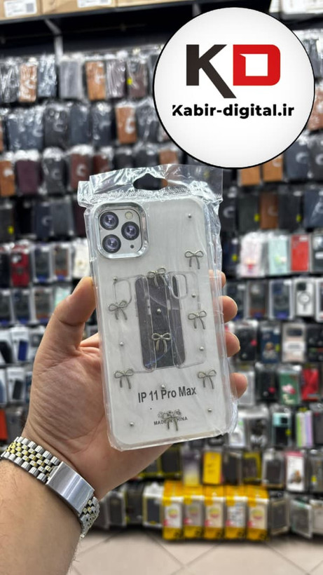 قاب گوشی iPhone 11 Pro Max آیفون لاکچری شفاف رزینی طرح شاین لنز کرومی طرح پاپیون