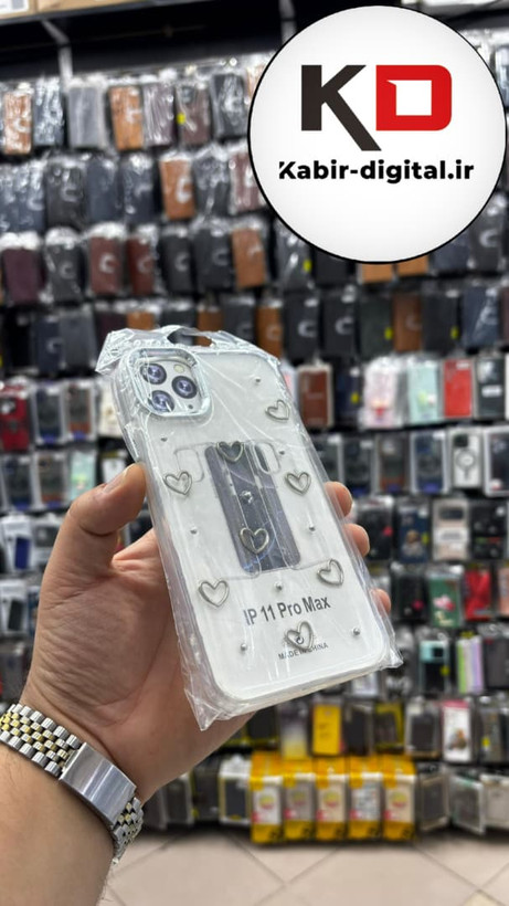 قاب گوشی iPhone 11 Pro Max آیفون لاکچری شفاف رزینی طرح شاین لنز کرومی طرح قلبی
