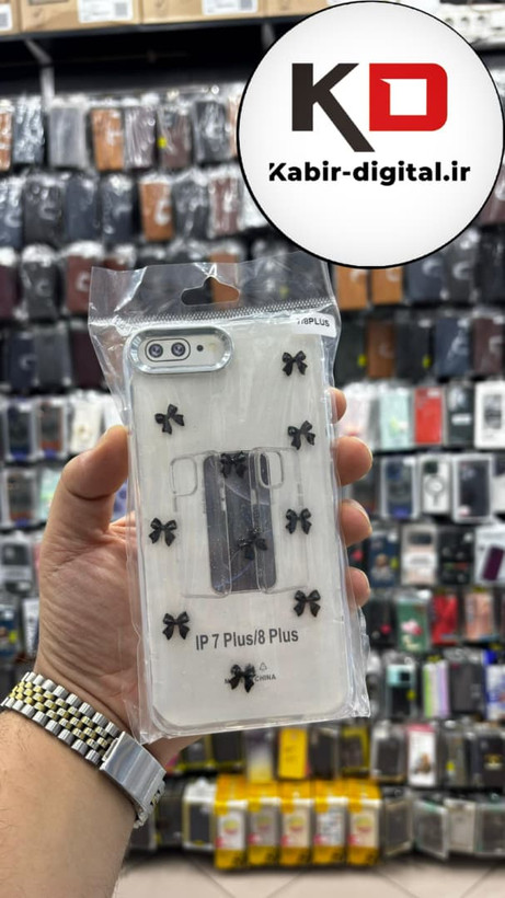 قاب گوشی iPhone 7 Plus / 8 plus آیفون لاکچری شفاف رزینی طرح شاین لنز کرومی طرح پاپیون مشکی