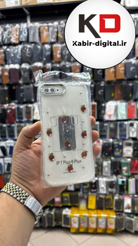 قاب گوشی iPhone 7 Plus / 8 plus آیفون لاکچری شفاف رزینی طرح شاین لنز کرومی طرح توت فرنگی