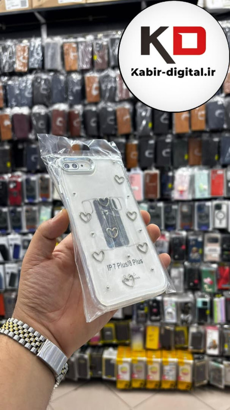 قاب گوشی iPhone 7 Plus / 8 plus آیفون لاکچری شفاف رزینی طرح شاین لنز کرومی طرح قلبی