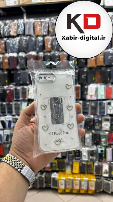 قاب گوشی iPhone 7 Plus / 8 plus آیفون لاکچری شفاف رزینی طرح شاین لنز کرومی طرح قلبی