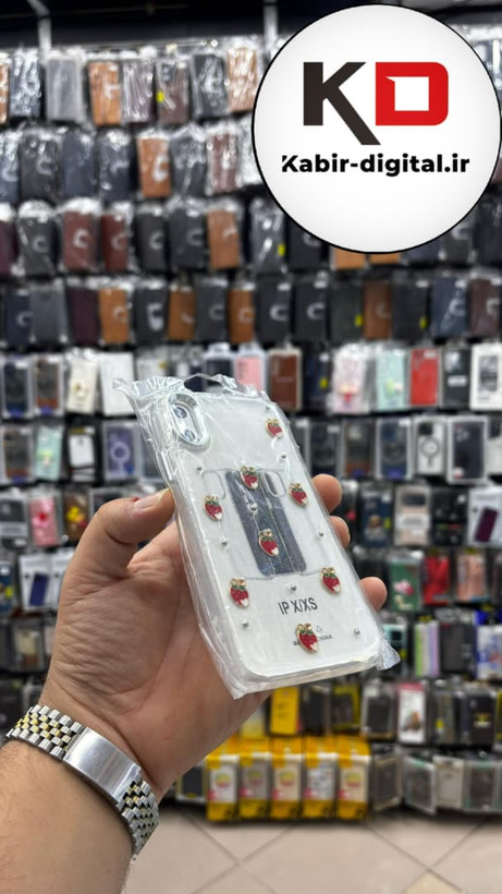 قاب گوشی iPhone Xs / X آیفون لاکچری شفاف رزینی طرح شاین لنز کرومی طرح توت فرنگی