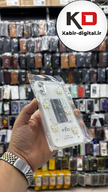 قاب گوشی iPhone Xs / X آیفون لاکچری شفاف رزینی طرح شاین لنز کرومی طرح پروانه طلایی
