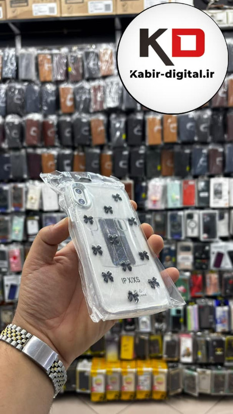 قاب گوشی iPhone Xs / X آیفون لاکچری شفاف رزینی طرح شاین لنز کرومی طرح پاپیون مشکی