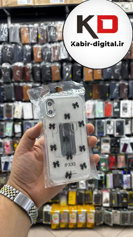 قاب گوشی iPhone Xs / X آیفون لاکچری شفاف رزینی طرح شاین لنز کرومی طرح پاپیون مشکی