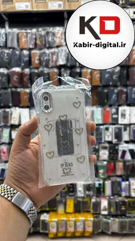 قاب گوشی iPhone Xs / X آیفون لاکچری شفاف رزینی طرح شاین لنز کرومی طرح قلبی