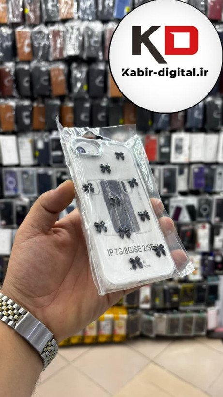 قاب گوشی iPhone 7 / 8 / SE آیفون لاکچری شفاف رزینی طرح شاین لنز کرومی طرح پاپیون مشکی