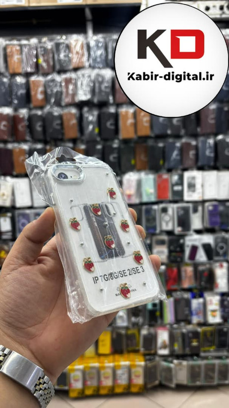 قاب گوشی iPhone 7 / 8 / SE آیفون لاکچری شفاف رزینی طرح شاین لنز کرومی طرح توت فرنگی