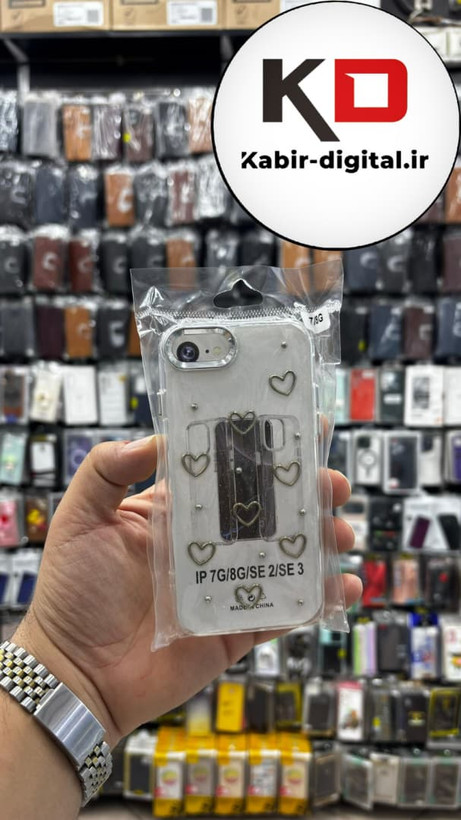قاب گوشی iPhone 7 / 8 / SE آیفون لاکچری شفاف رزینی طرح شاین لنز کرومی طرح قلبی
