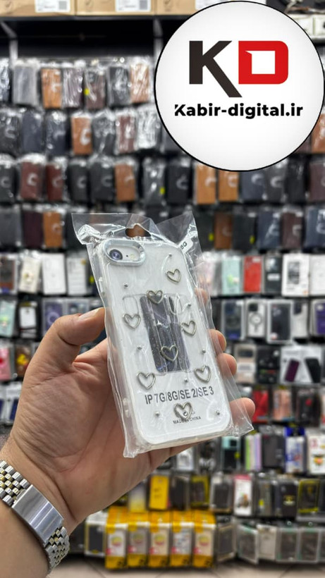 قاب گوشی iPhone 7 / 8 / SE آیفون لاکچری شفاف رزینی طرح شاین لنز کرومی طرح قلبی