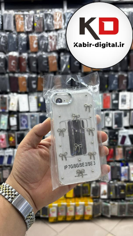 قاب گوشی iPhone 7 / 8 / SE آیفون لاکچری شفاف رزینی طرح شاین لنز کرومی طرح پاپیون