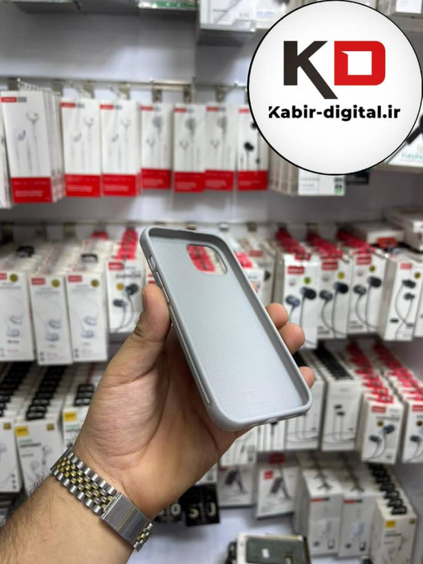 قاب گوشی چرمی جاکارتی استندشو اورجینال iPhone 13/14/15آیفون طوسی
