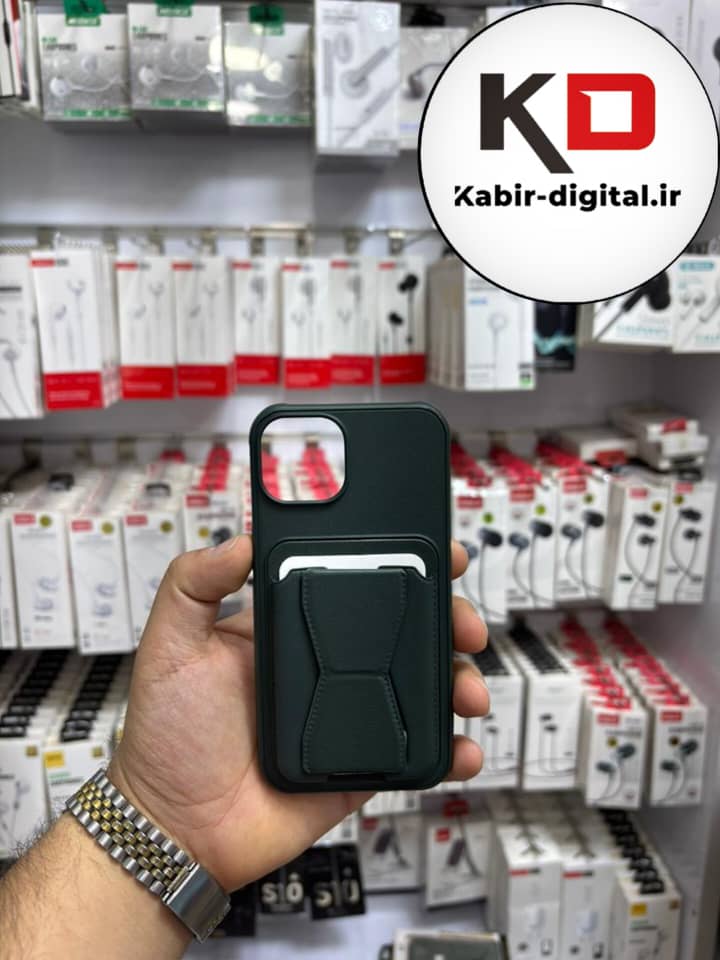 قاب گوشی چرمی جاکارتی استندشو  اورجینال iPhone 13/14/15آیفون سبز