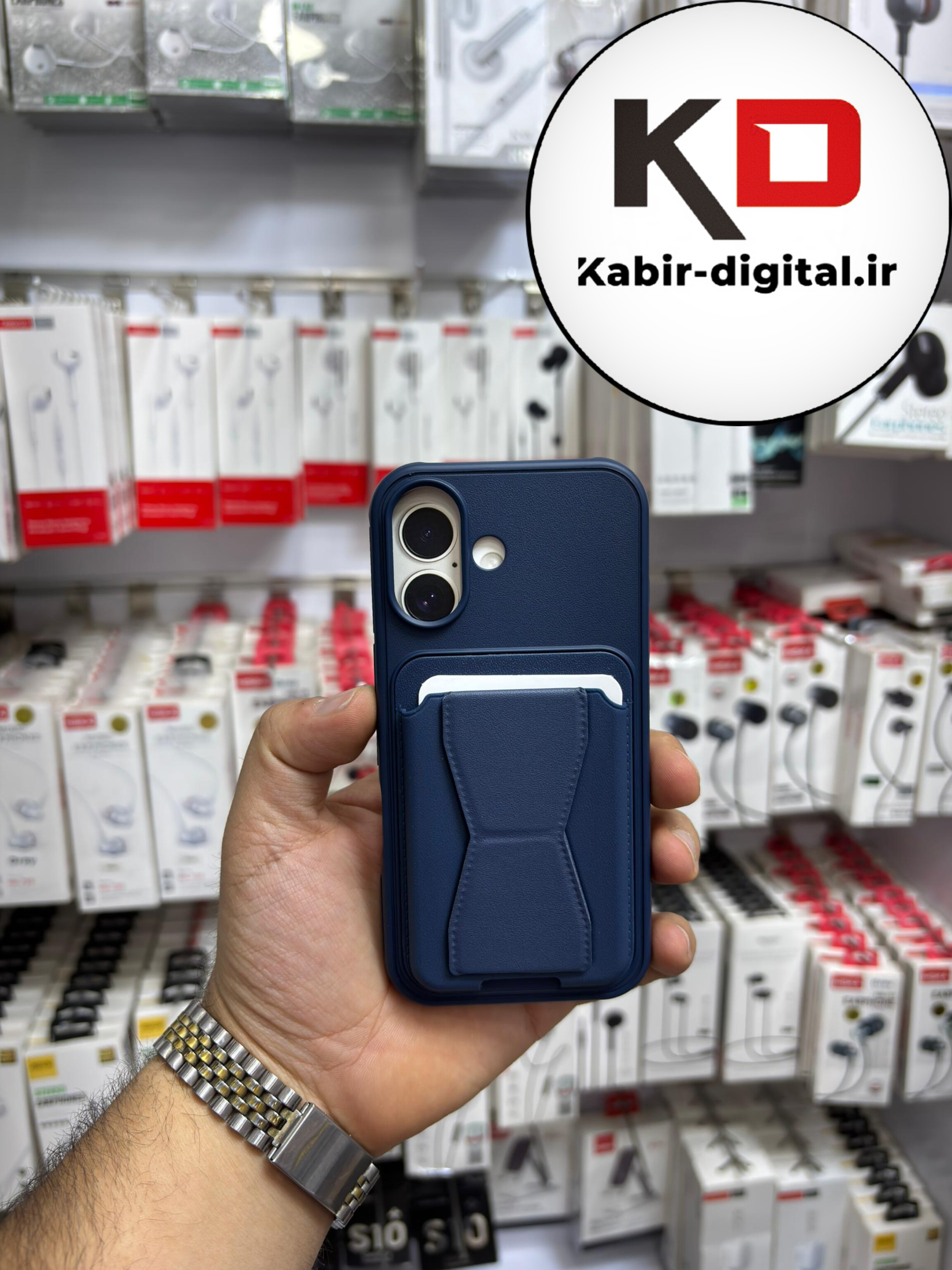 قاب گوشی چرمی جاکارتی استندشو  اورجینال iPhone 16آیفون سرمه ایی