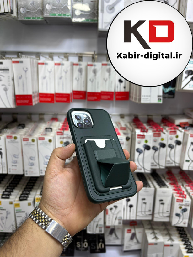 قاب گوشی چرمی جاکارتی استندشو اورجینال iPhone 16 pro maxآیفون سبز