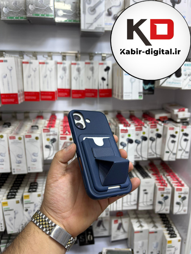 قاب گوشی چرمی جاکارتی استندشو اورجینال iPhone 17آیفون سرمه ایی