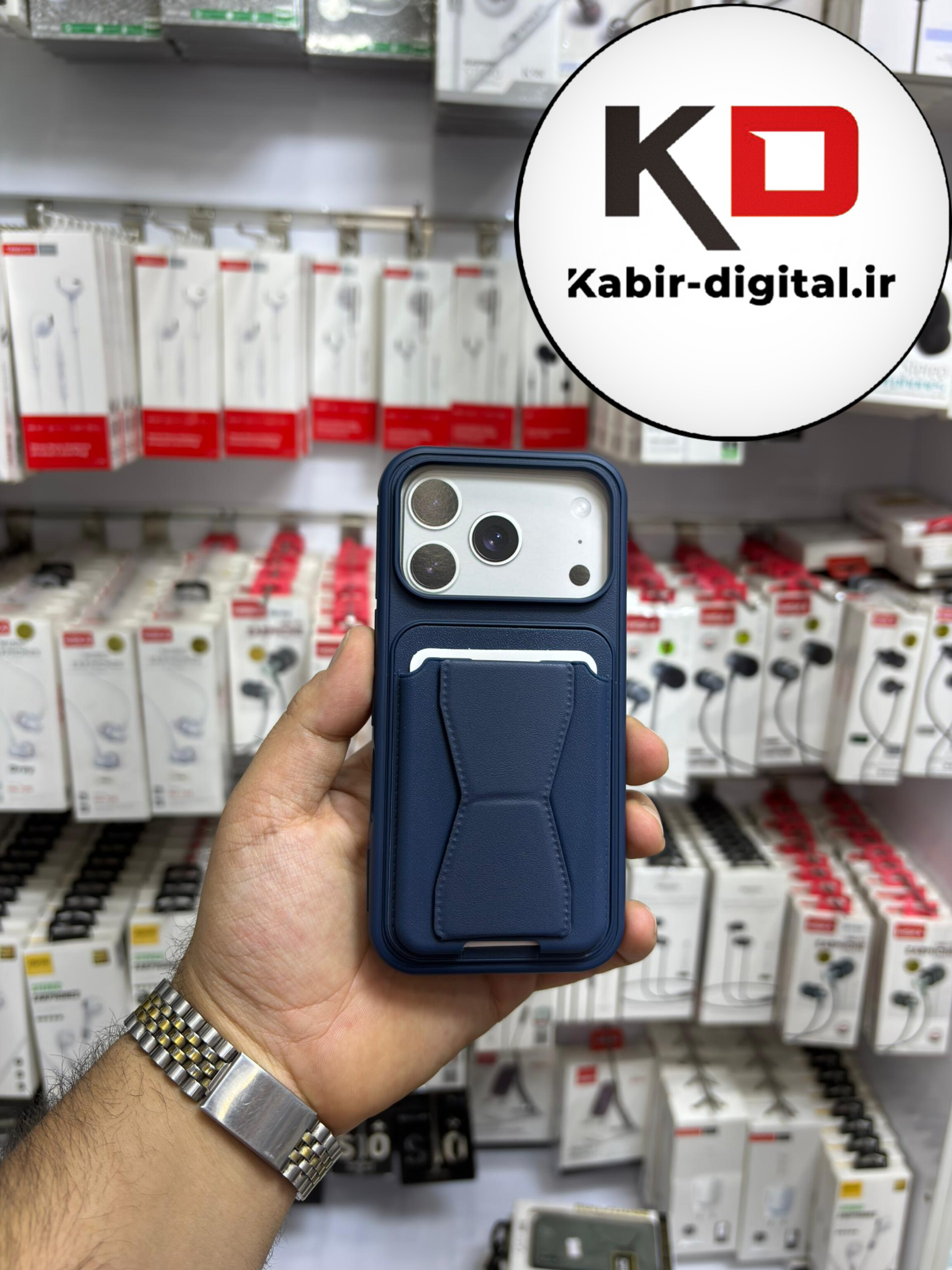 قاب گوشی چرمی جاکارتی استندشو  اورجینال iPhone 17 pro maxآیفون سرمه ایی