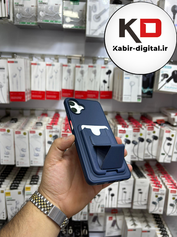 قاب گوشی Galaxy A07 سامسونگ چرمی جاکارتی استندشو اورجینال سرمه ای