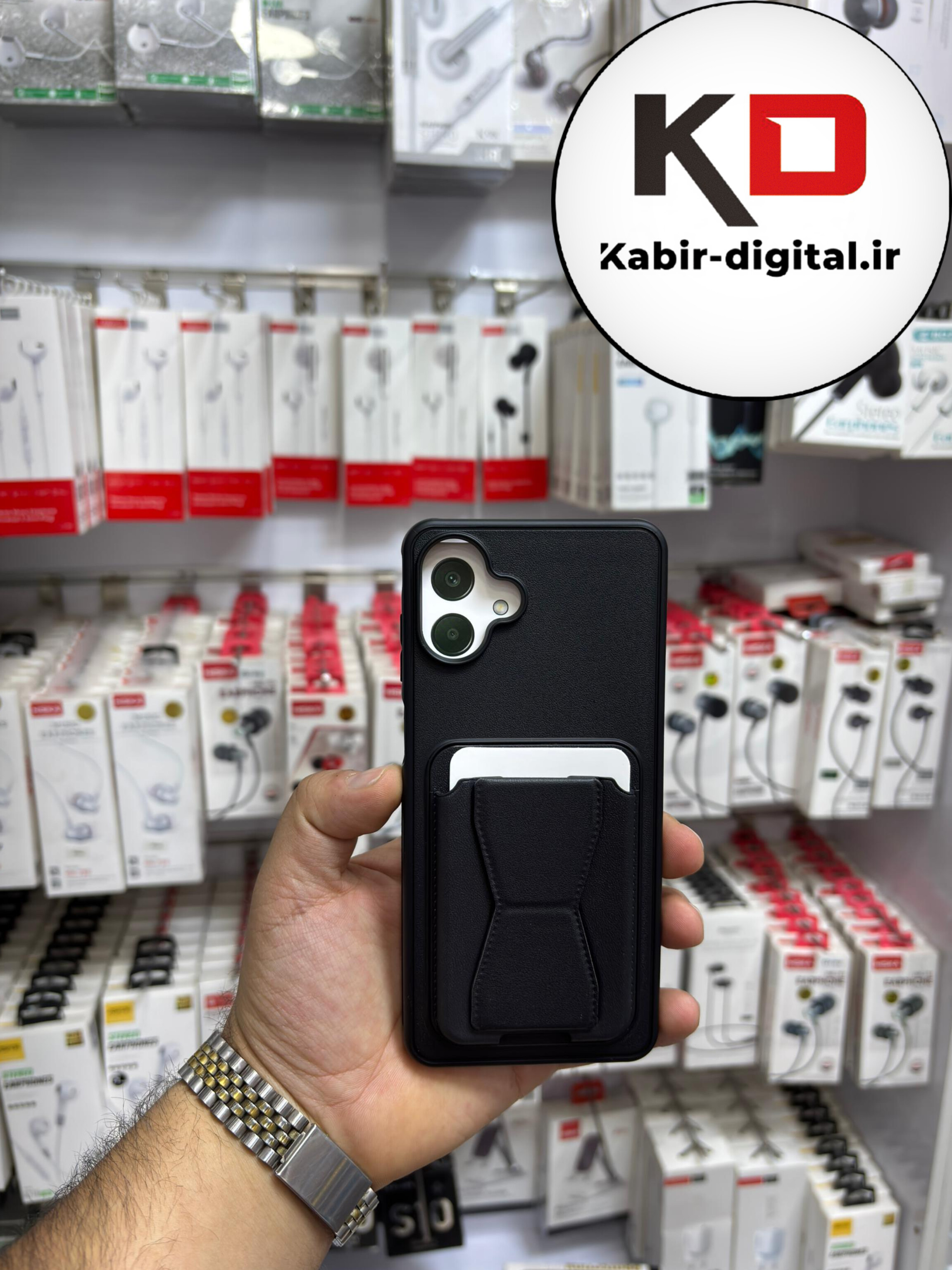 قاب گوشی Galaxy A07 سامسونگ چرمی جاکارتی استندشو  اورجینال مشکی