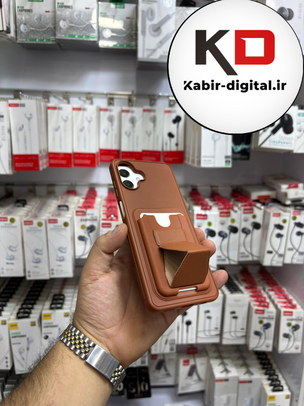 قاب گوشی Galaxy A07 سامسونگ چرمی جاکارتی استندشو اورجینال قهوهایی
