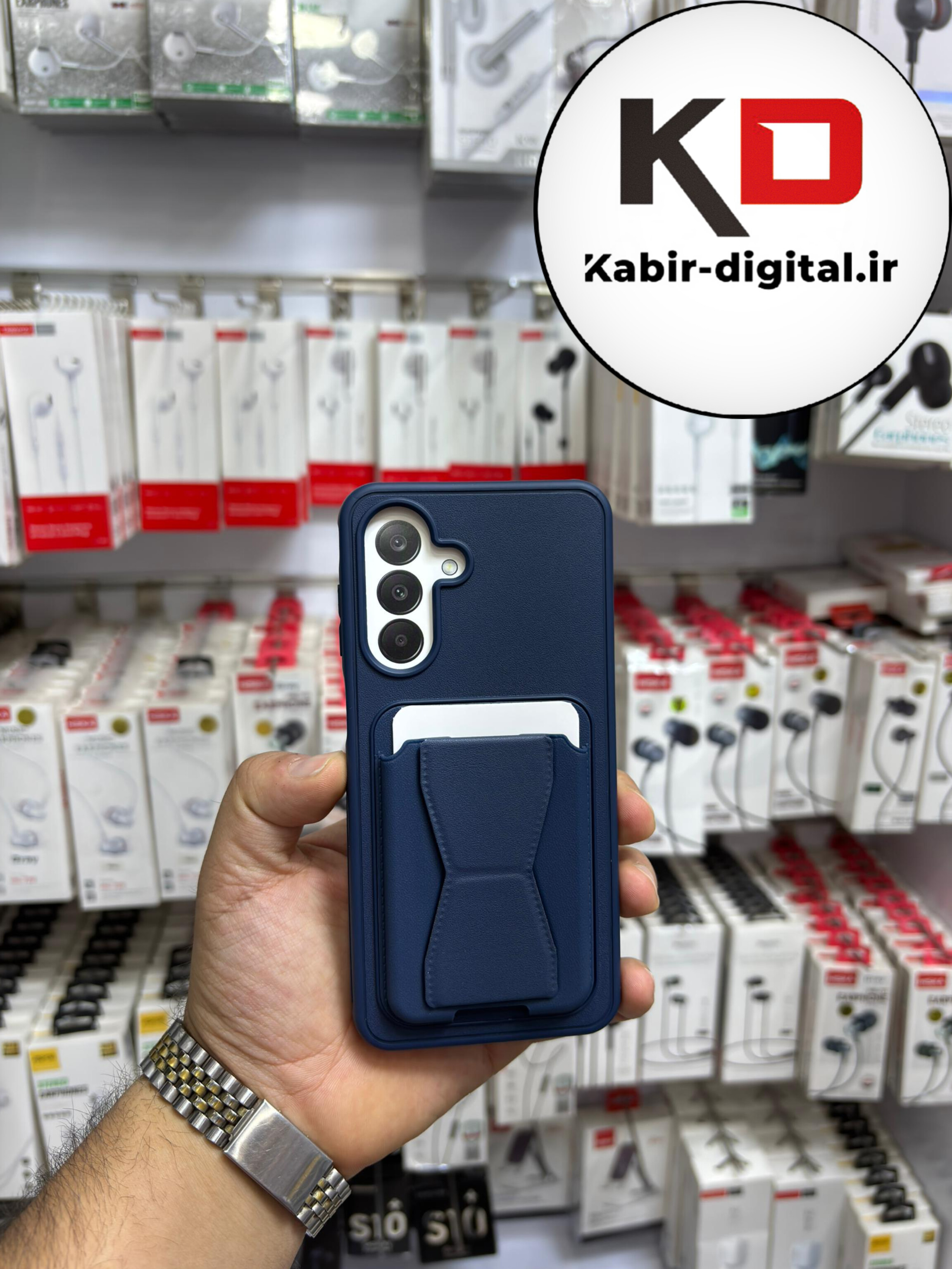 قاب گوشی Galaxy S25 FE سامسونگ چرمی جاکارتی استندشو اورجینال سرمه ای