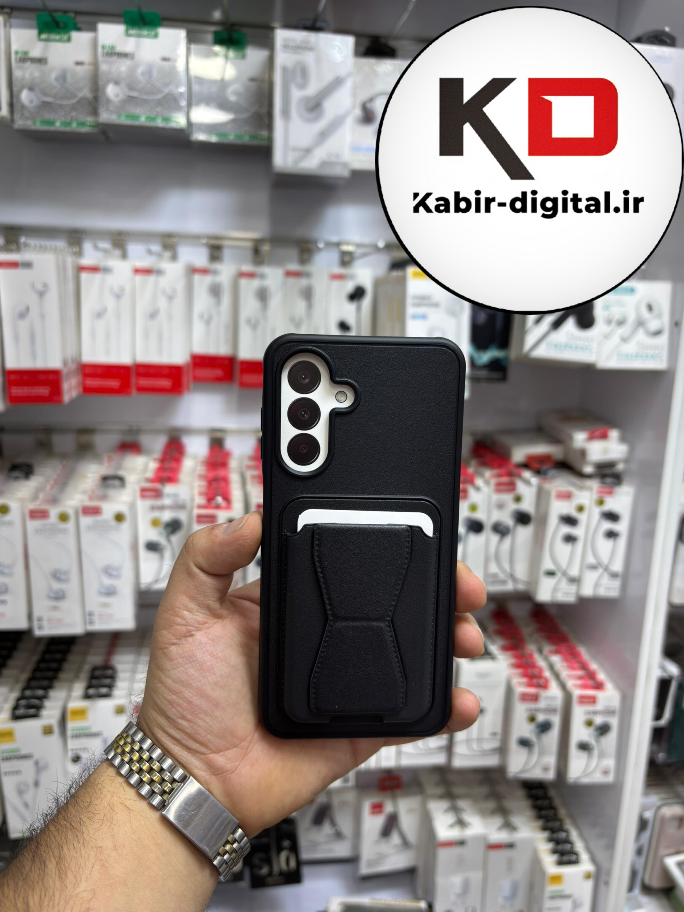 قاب گوشی Galaxy S24 FE سامسونگ چرمی جاکارتی استندشو اورجینال مشکی