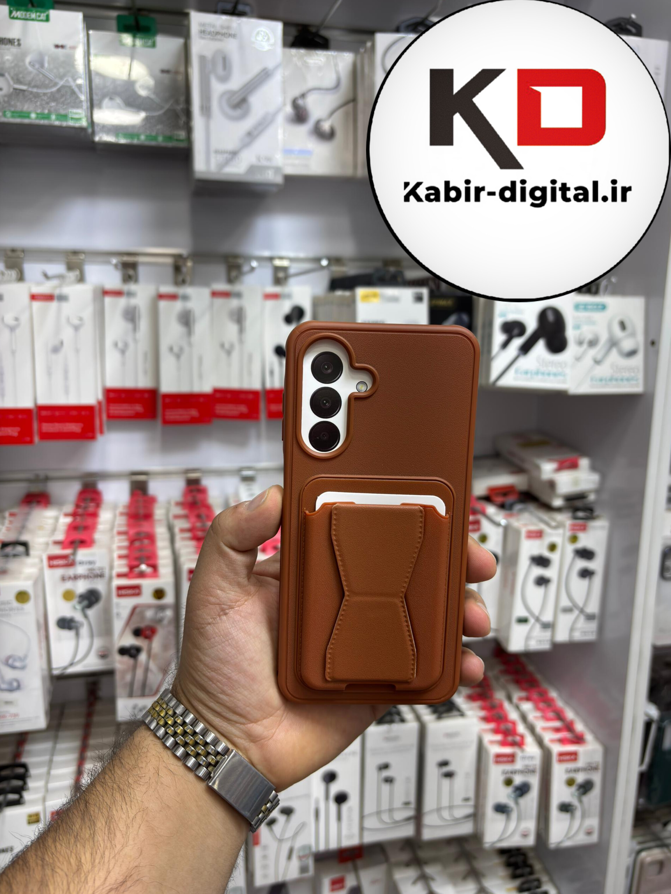 قاب گوشی Galaxy A56 / A36 سامسونگ چرمی جاکارتی استندشو اورجینال قهوه‌ایی