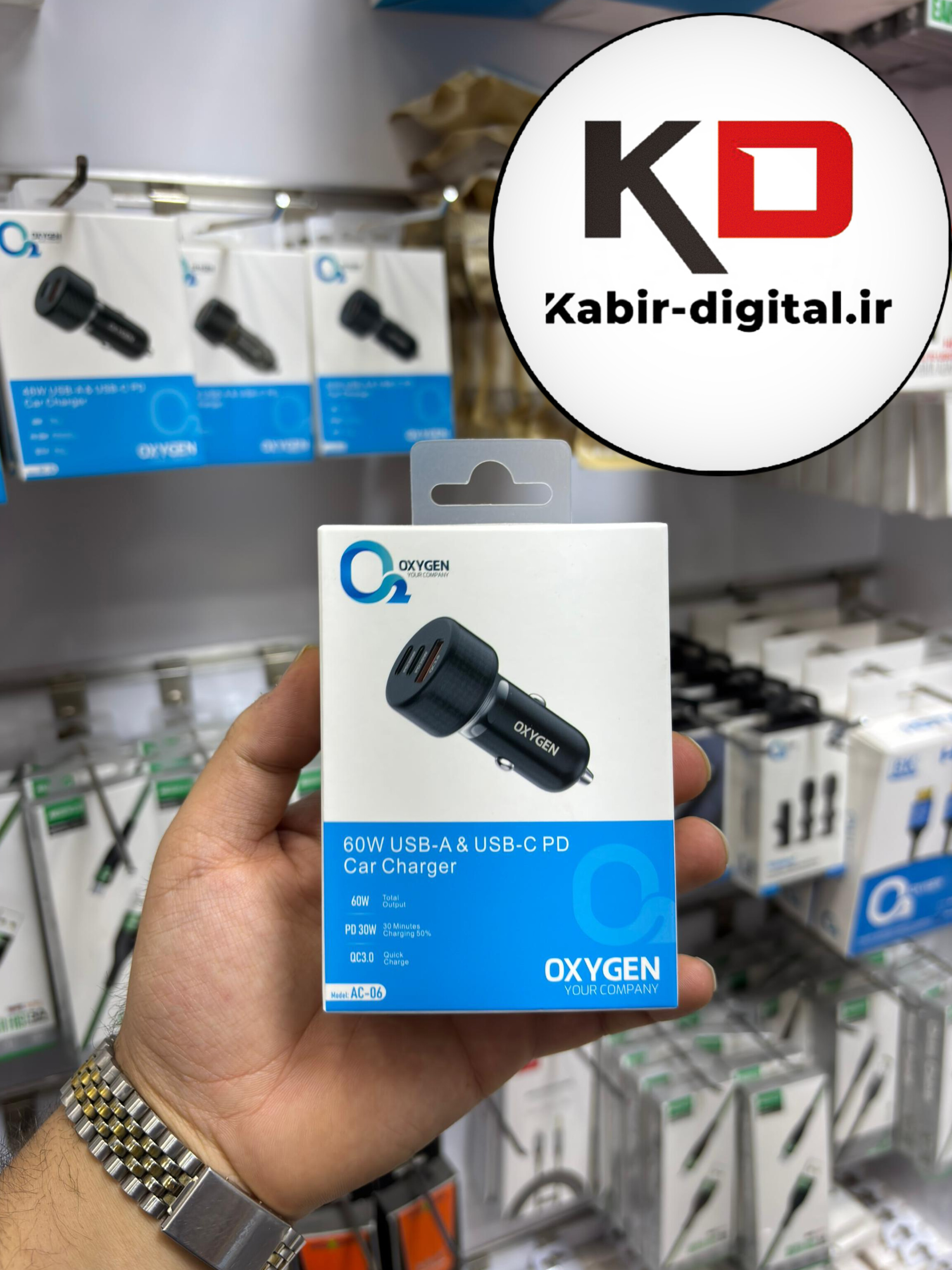 شارژر فندکی فست و PD سه پورت Oxygen مدل AC-06 60W - مشکی