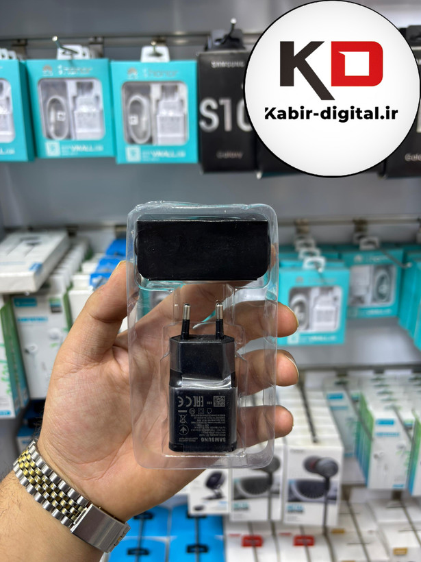 آداپتور سامسونگ +SAMSUNG S10 دوپین مشکی همراه کابل اصلی اورجینال