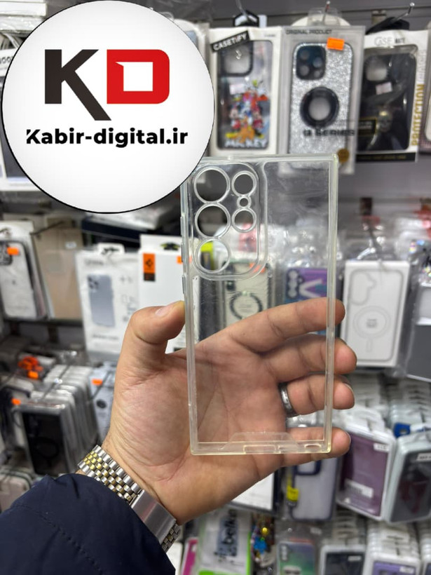 قاب گوشی Galaxy S23 Ultra سامسونگ ژله ایی پشت سخت شیشه ای شفاف محافظ لنزدار کپسولی بی رنگ