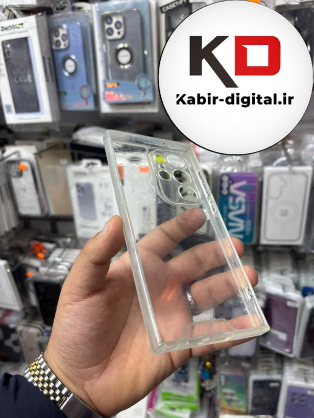 قاب گوشی Galaxy S23 Ultra سامسونگ ژله ایی پشت سخت شیشه ای شفاف محافظ لنزدار کپسولی بی رنگ