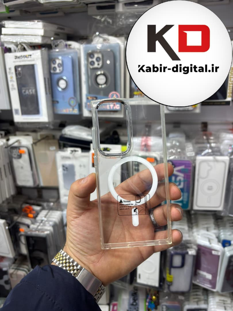 قاب گوشی Galaxy S23 Ultra سامسونگ اورجینال بلکین belkin طرح طلقی شیشه ای شفاف لنز کرومی مگ سیف دار
