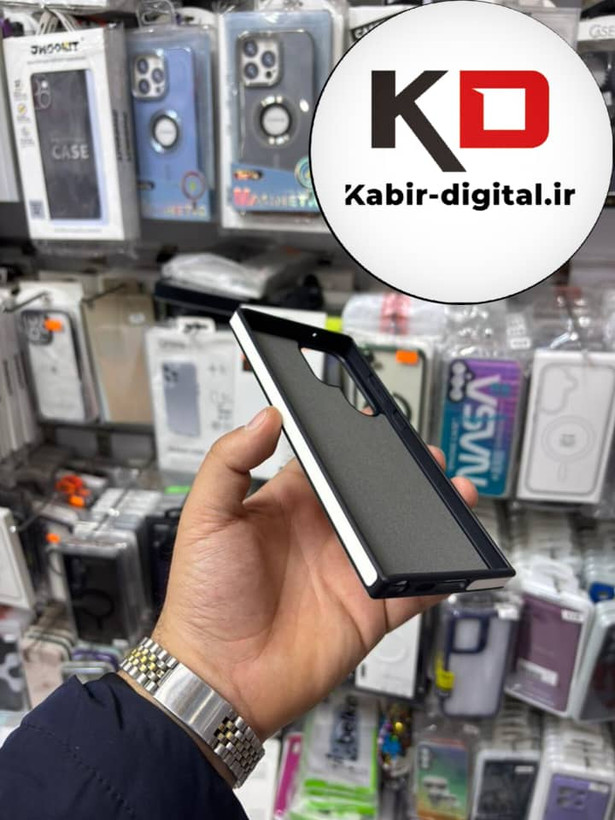 قاب گوشی Galaxy S23 Ultra سامسونگ Wood Case دور ایربگ مگ سیف Magsafe اورجینال طرح چرم سفید