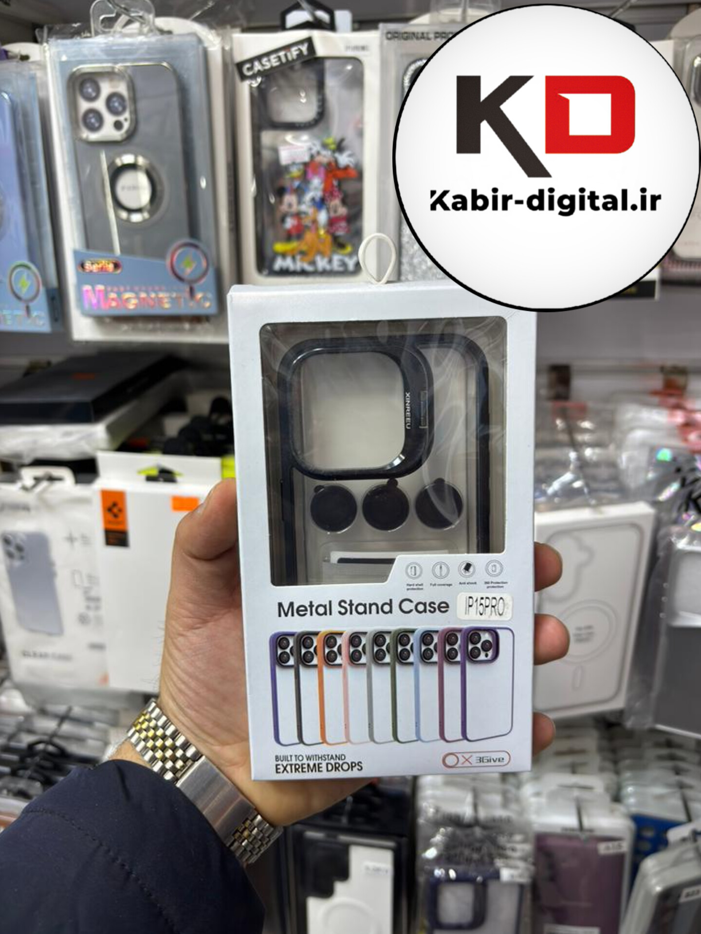 قاب گوشی iPhone 15  Pro آیفون CASE PRO اورجینال استند شو شفاف با محافظ لنز رینگی مشکی