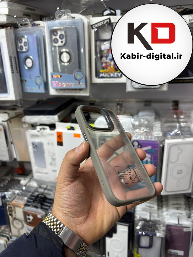 قاب گوشی iPhone 15 Pro آیفون CASE PRO اورجینال استند شو شفاف با محافظ لنز رینگی تیتانیوم