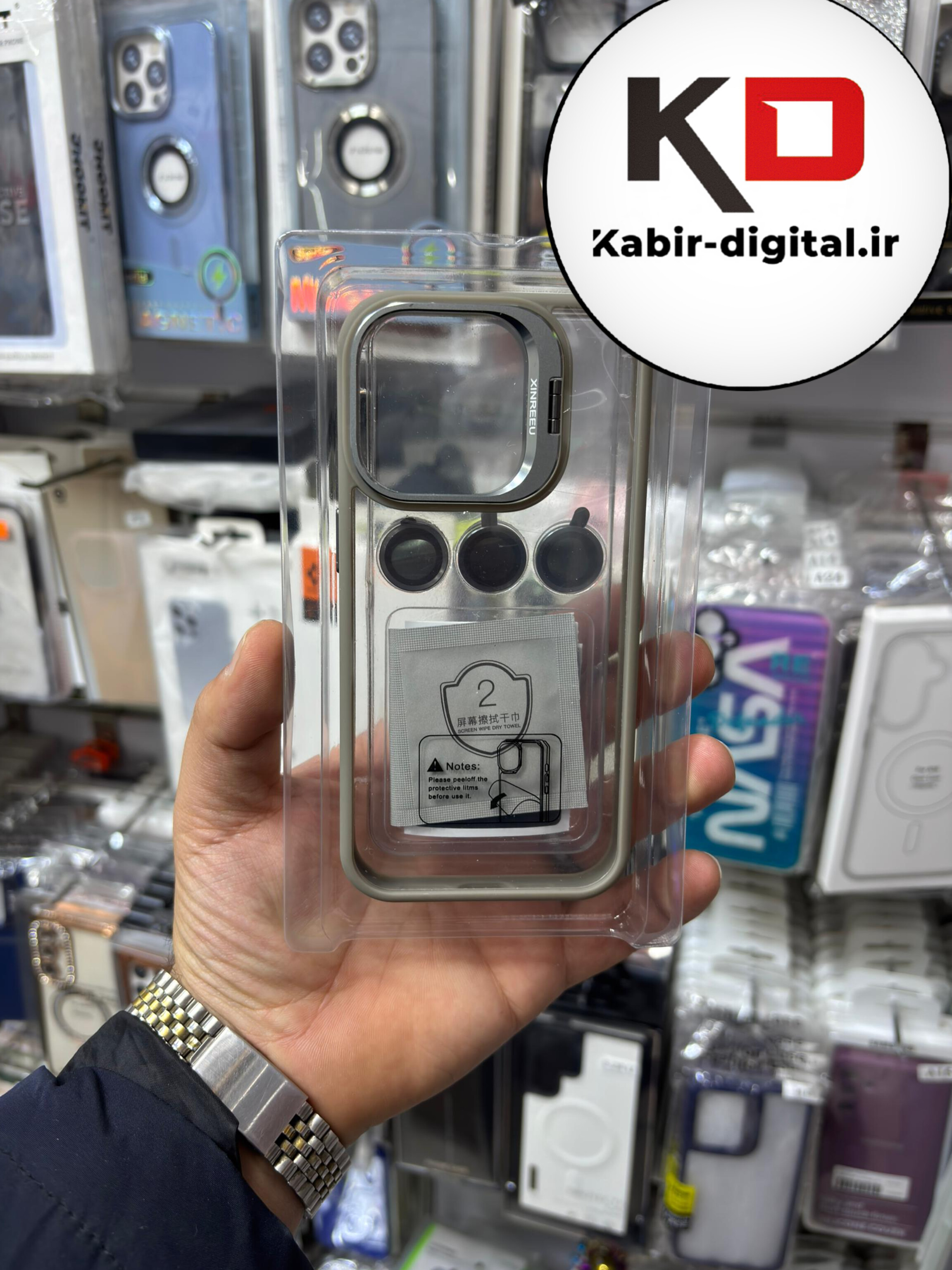 قاب گوشی iPhone 14 Pro max آیفون CASE PRO اورجینال استند شو شفاف با محافظ لنز رینگی تیتانیوم