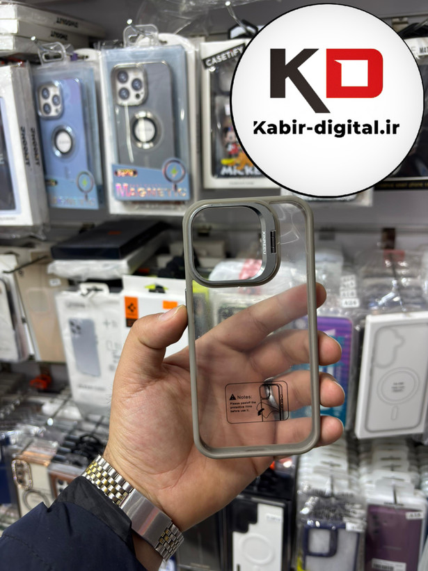 قاب گوشی iPhone 14 Pro max آیفون CASE PRO اورجینال استند شو شفاف با محافظ لنز رینگی تیتانیوم
