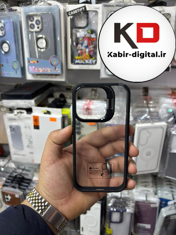 قاب گوشی iPhone 14 Pro max آیفون CASE PRO اورجینال استند شو شفاف با محافظ لنز رینگی مشکی