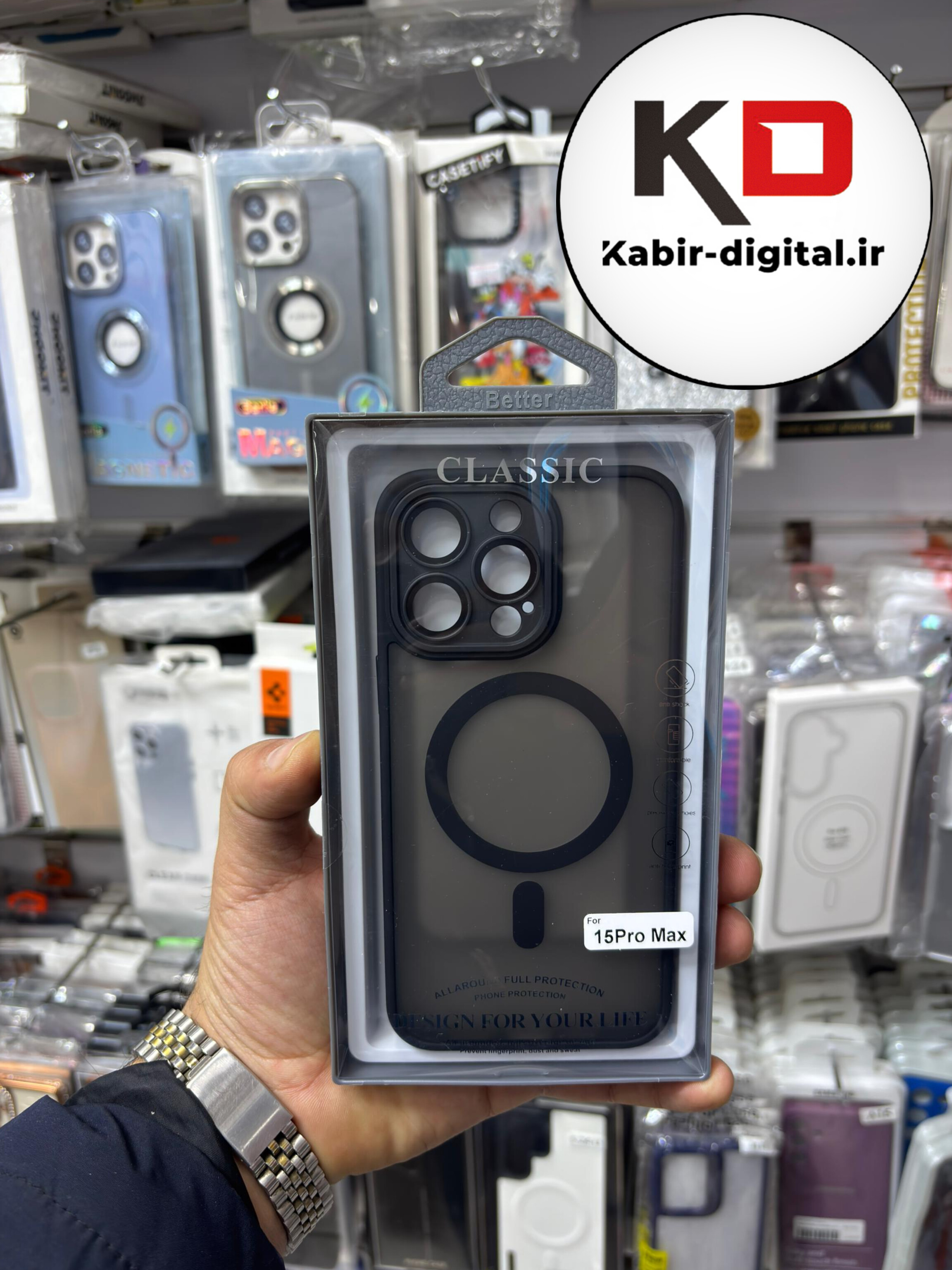 قاب گوشی iPhone 15 Pro آیفون Magsafe مگ سیف اورجینال لنز کربن مات مشکی