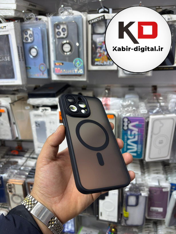 قاب گوشی iPhone 15 Pro Max آیفون Magsafe مگ سیف اورجینال لنز کربن مات مشکی
