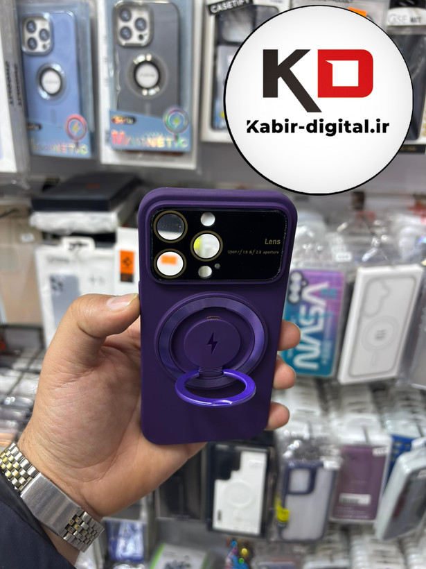قاب گوشی iPhone 13 Pro Max آیفون سیلیکونی اورجینال Camera Lens زیر بسته HD GLASS FILM محافظ لنز دار مگ سیف هولدر دار بنفش