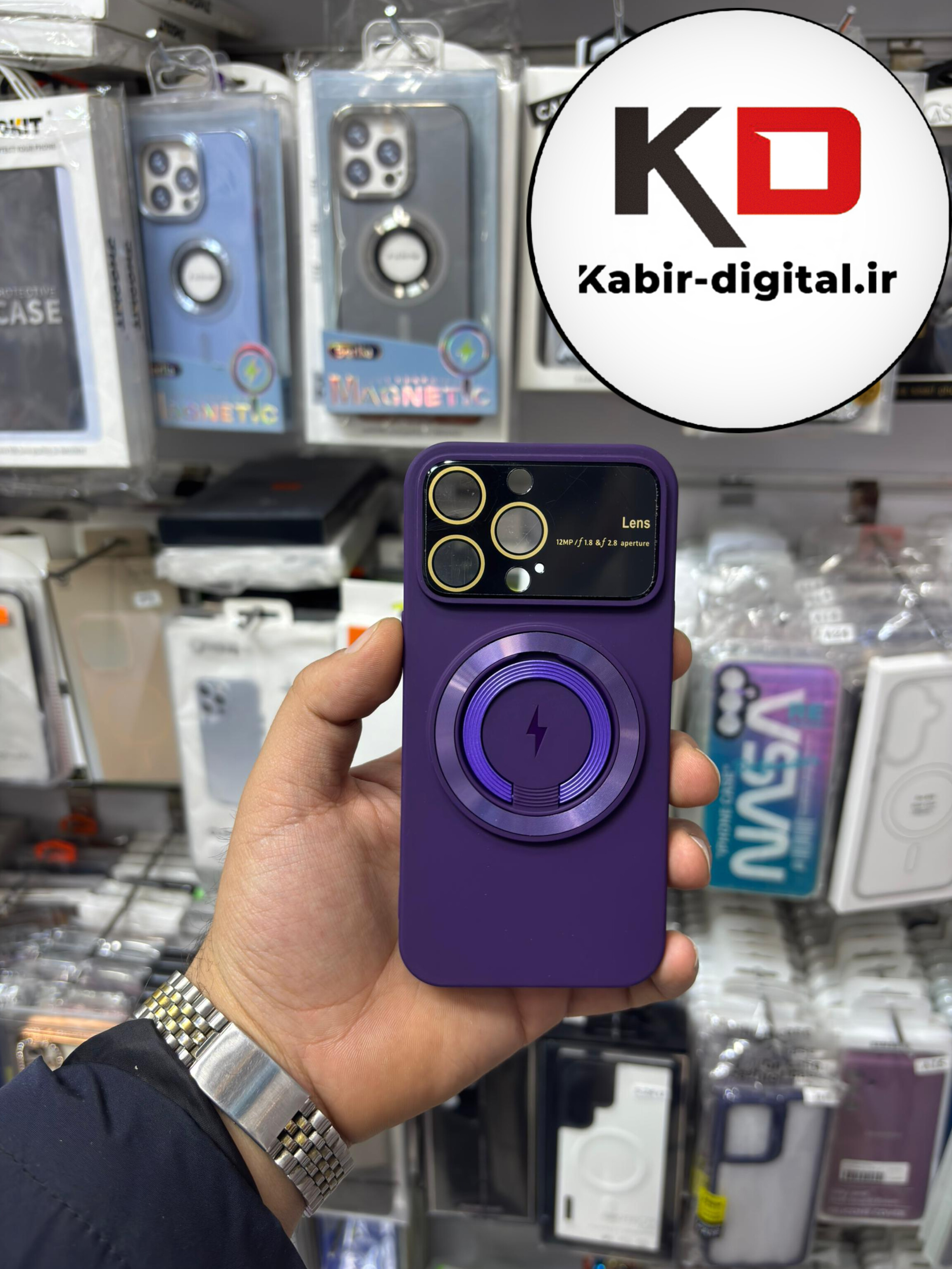 قاب گوشی iPhone 13 Pro Max آیفون سیلیکونی اورجینال Camera Lens زیر بسته HD GLASS FILM محافظ لنز دار مگ سیف هولدر دار بنفش
