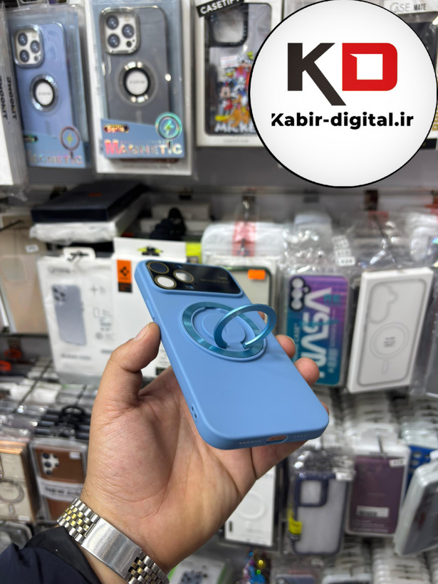 قاب گوشی iPhone 13 Pro Max آیفون سیلیکونی اورجینال Camera Lens زیر بسته HD GLASS FILM محافظ لنز دار مگ سیف هولدر دار آبی روشن
