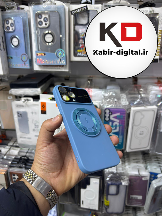 قاب گوشی iPhone 13 Pro Max آیفون سیلیکونی اورجینال Camera Lens زیر بسته HD GLASS FILM محافظ لنز دار مگ سیف هولدر دار آبی روشن
