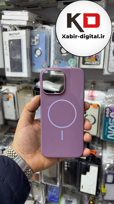 قاب گوشی iPhone 16 Pro Max آیفون سیلیکونی Metalic اکلیلی مگ سیف Magsafe اورجینال محافظ لنز دار بنفش