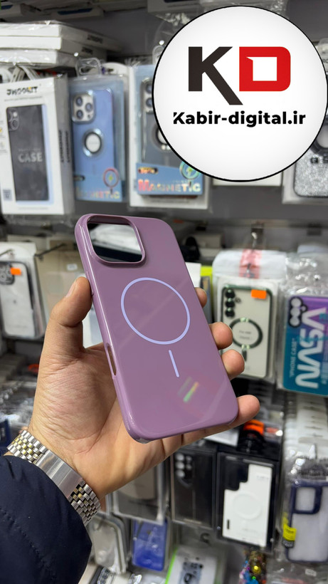 قاب گوشی iPhone 16 Pro Max آیفون سیلیکونی Metalic اکلیلی مگ سیف Magsafe اورجینال محافظ لنز دار بنفش